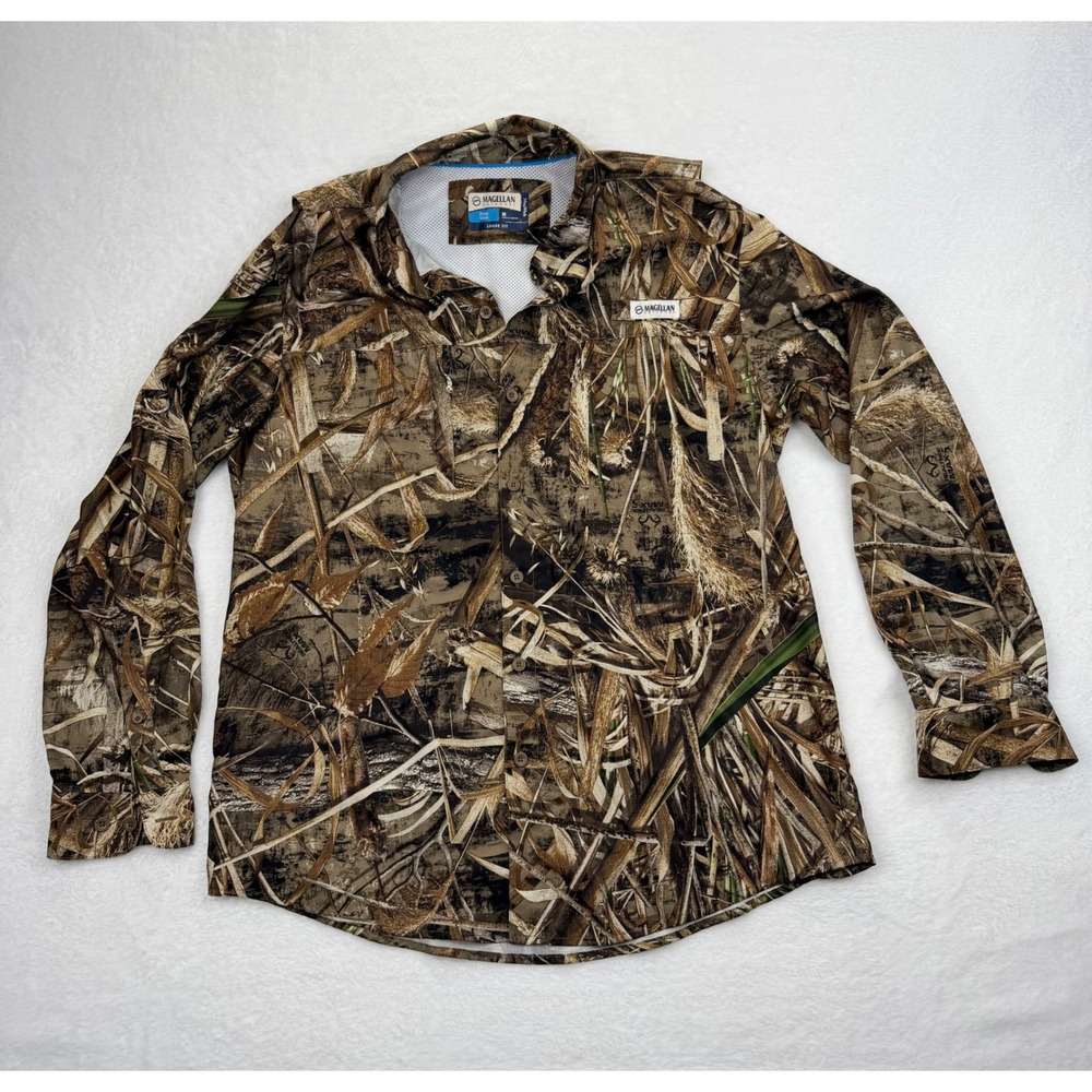 Magellan Outdoors Mens M Realtree Max-5 Camo Fishing Shirt MagWick Loose Fit LS